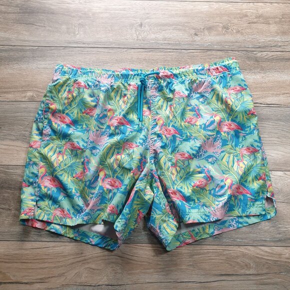George Men Flamingo Print Swim Trunks 2XL 44 to 46 Waist Pool Vacation Cruise - Picture 1 of 5